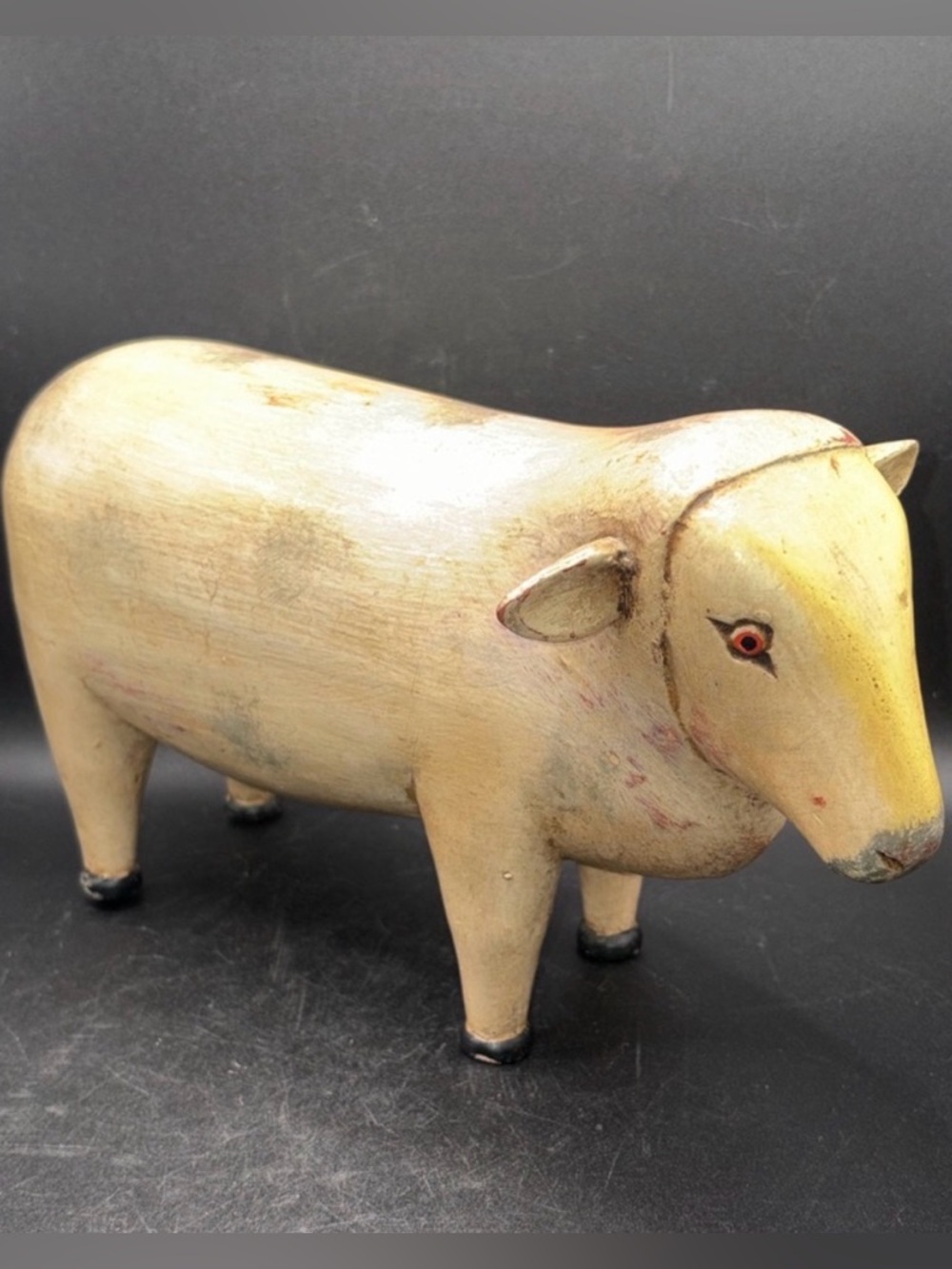 Vintage Hand Painted Carved Wood Sheep Figure Sculpture Folk Art Collectible